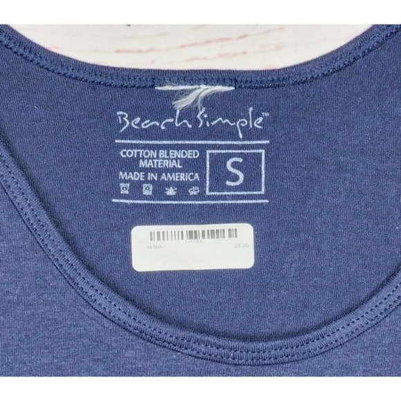 Beach Simple Logo Cotton Blend U.S.A Made Small Blue White Letters Tank Top - Picture 4 of 12